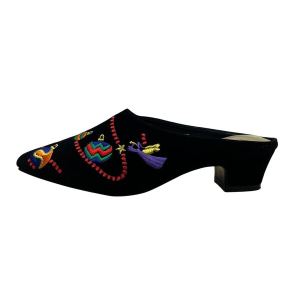 Westbound Womens Black Velvet Embroidered Holiday Ornament Mule Shoes Size 8N - Picture 4 of 9